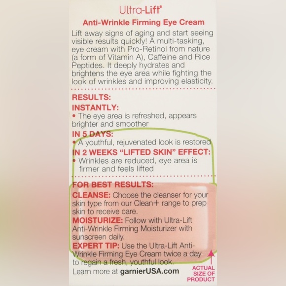 Garnier SkinActive Ultra Lift Anti Wrinkle Firming Eye Cream Pro Retinol .5 oz - Picture 2 of 5